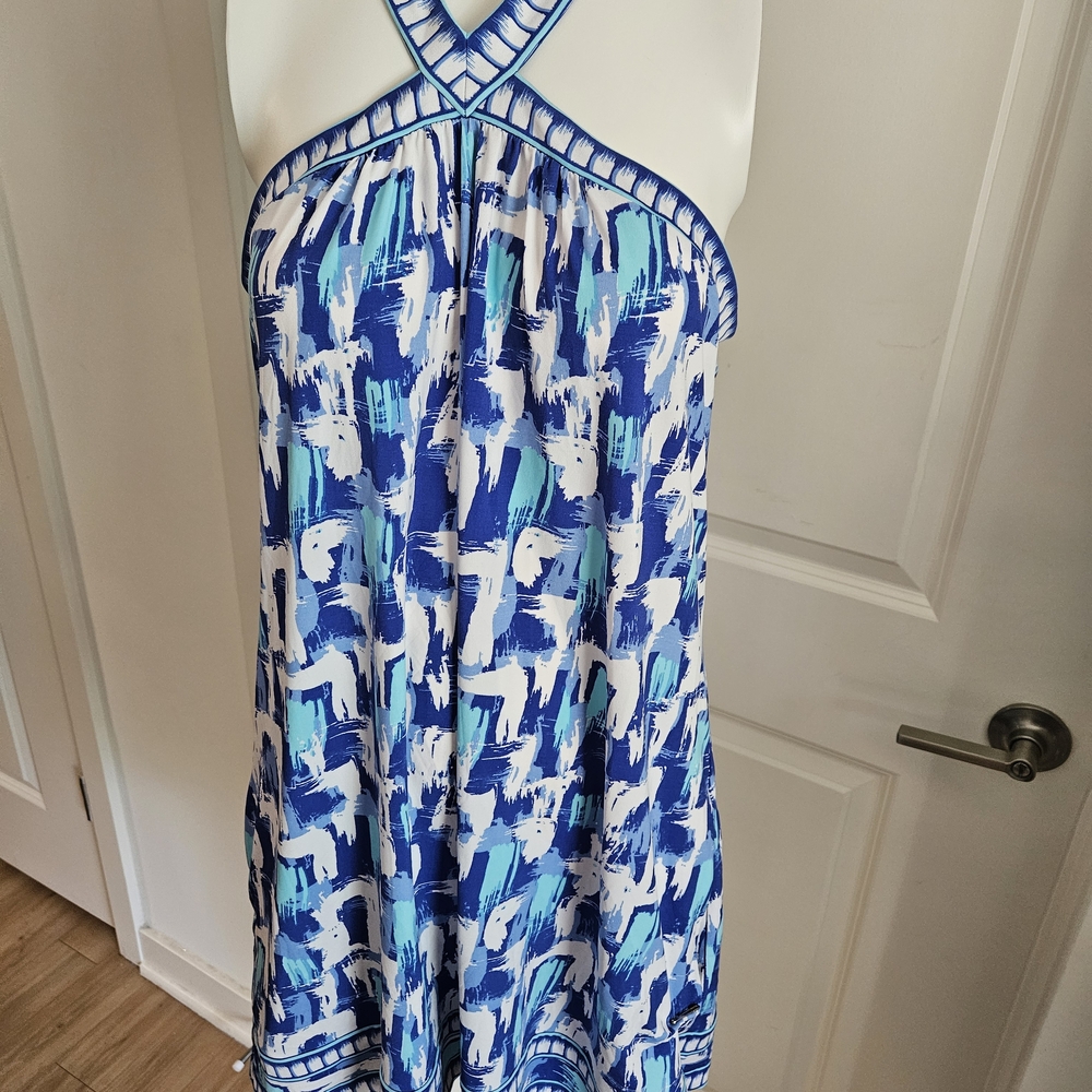 BCBG Blue and White Abstract Mini Dress